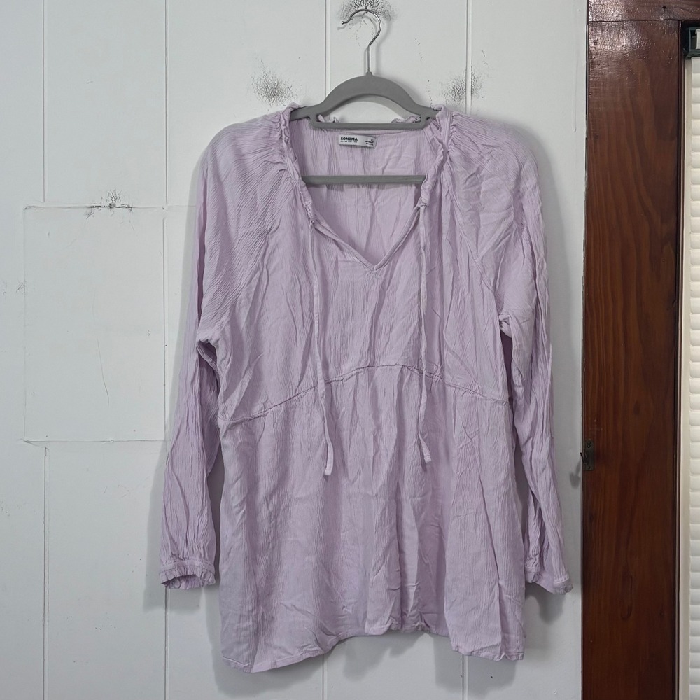 Sonoma Goods For Life Maternity XL Lilac Purple Crinkle Gauze Tunic Blouse Tie